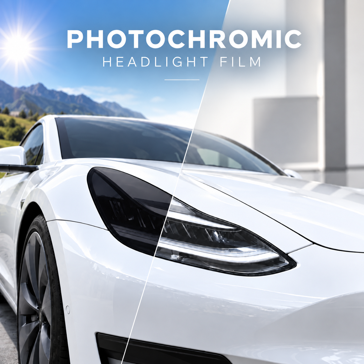 Pre-Cut TPU Headlight Protection Film for Model 3 | Clear, Smoked & Photochromic