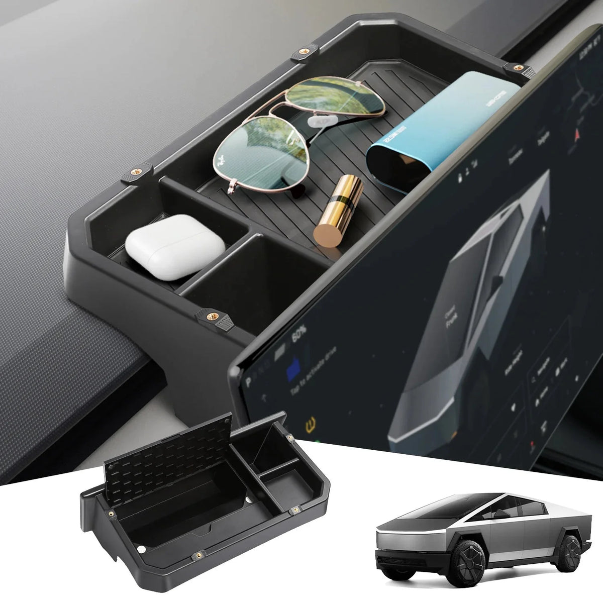 Center Console Behind Screen Storage Box with Hidden Storage Space for Cybertruck