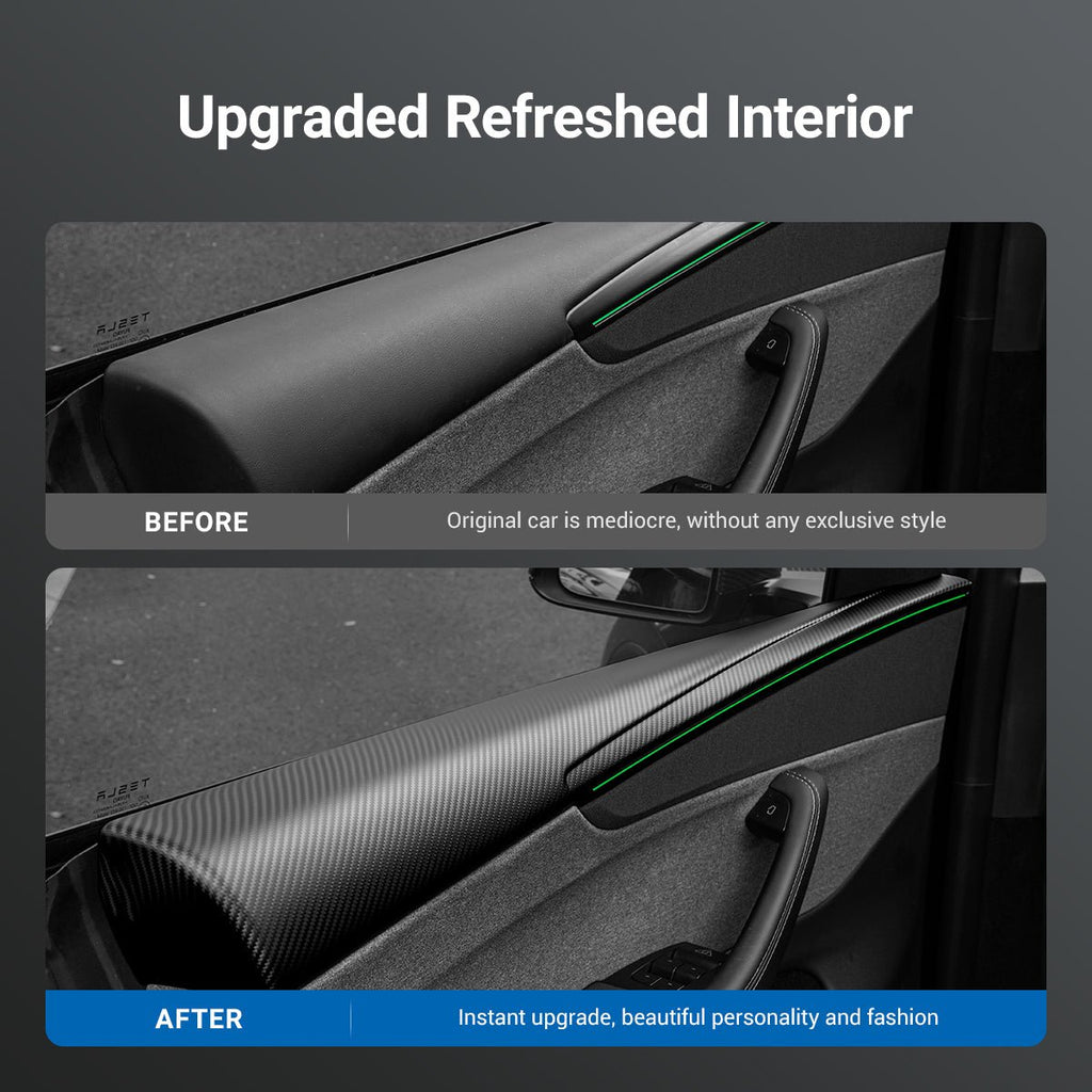 TESERY Dry Carbon Fiber Full Upper Oversized Extended Door Panel Overlays for Model Y Juniper